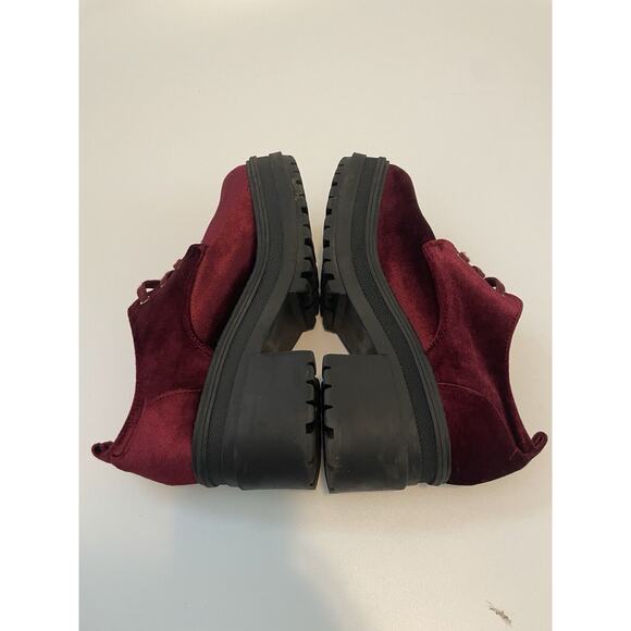ASOS Size 5 Burgundy Velvet Platform Loafer Shoes Heels - Picture 7 of 8